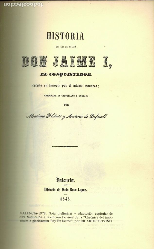 Gebrauchte B&uuml;cher: HISTORIA DEL REY DE ARAG&Oacute;N DON JAIME I EL CONQUISTADOR
