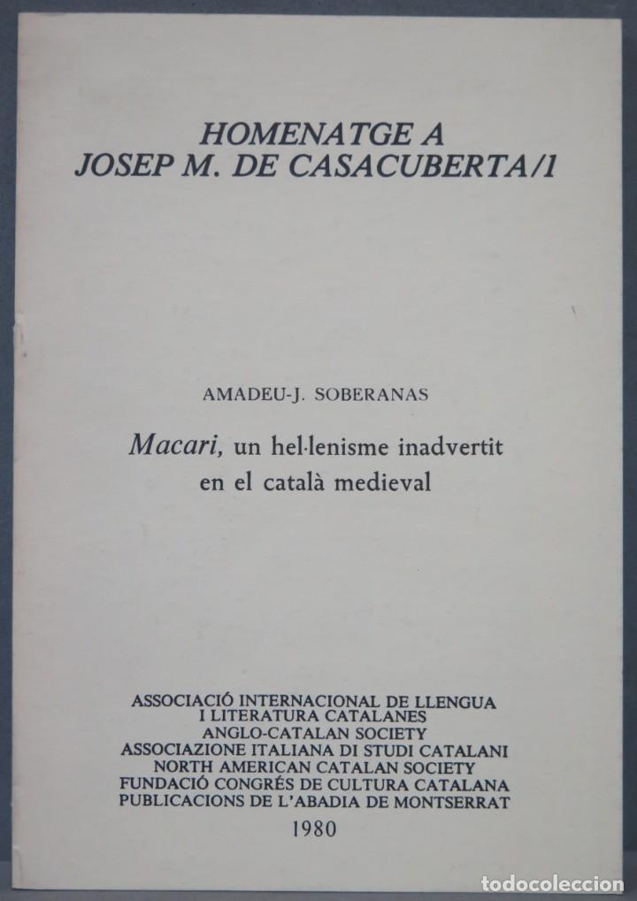 Second hand books: MACARI, UN HEL-LENISME INADVERTITEN EL CATALA MEDIEVAL. SEPARATA