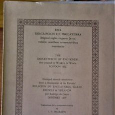 Libros de segunda mano: RODRIGO DE CUERO - UNA DESCRIPCIÓN DE INGLATERRA (FACSIMIL DE UNA OBRA DE 1502). Lote 366765016
