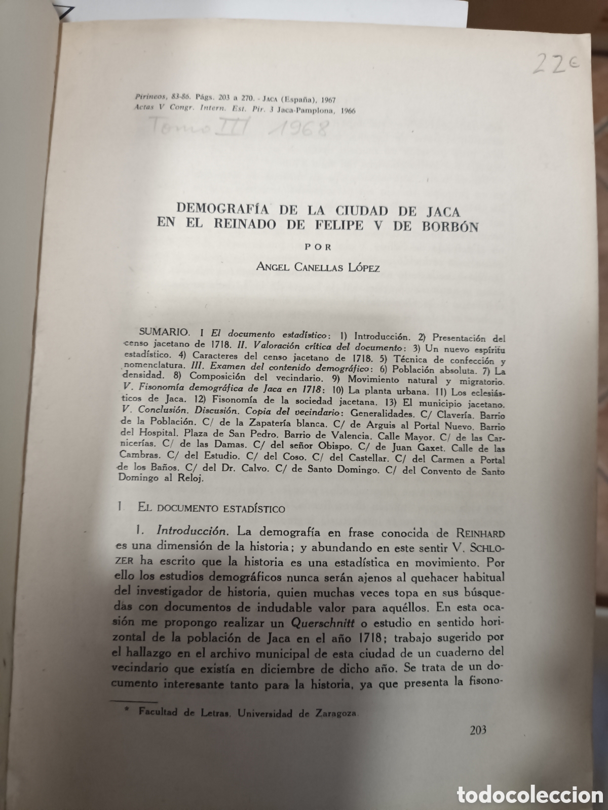Gebrauchte B&uuml;cher: Demograf&iacute;a de la ciudad de Jaca en el reinado de Felipe v de