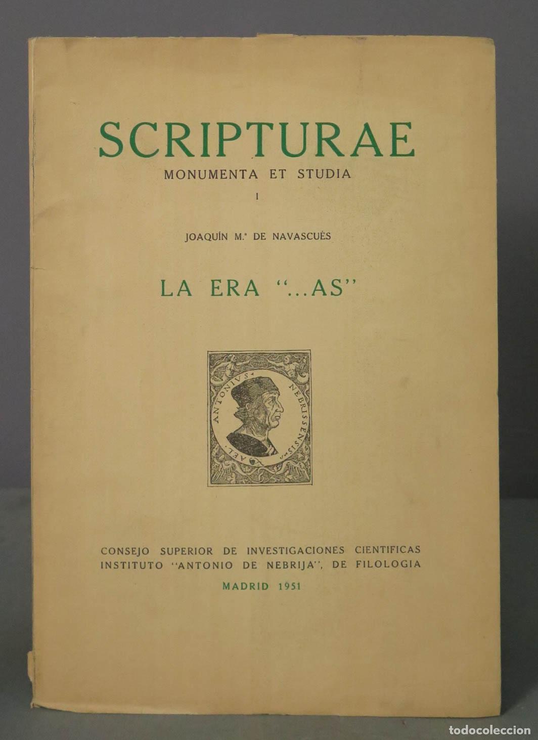 Libros de segunda mano: SCRIPTURAE MONUMENTA ET STUDIA. DE NAVASCUES. LA ERA ...AS - Foto 1