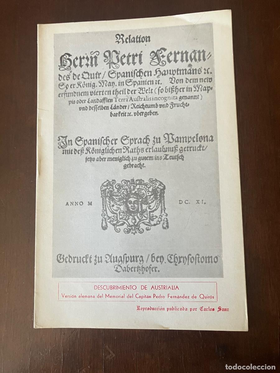 Libros de segunda mano: FACS&Iacute;MIL DESCUBRIMIENTO DE AUSTRALIA MEMORIAL DEL CAPIT&Aacute;N QUIROS VERSI&Oacute;N ALEMANA CARLOS SANZ