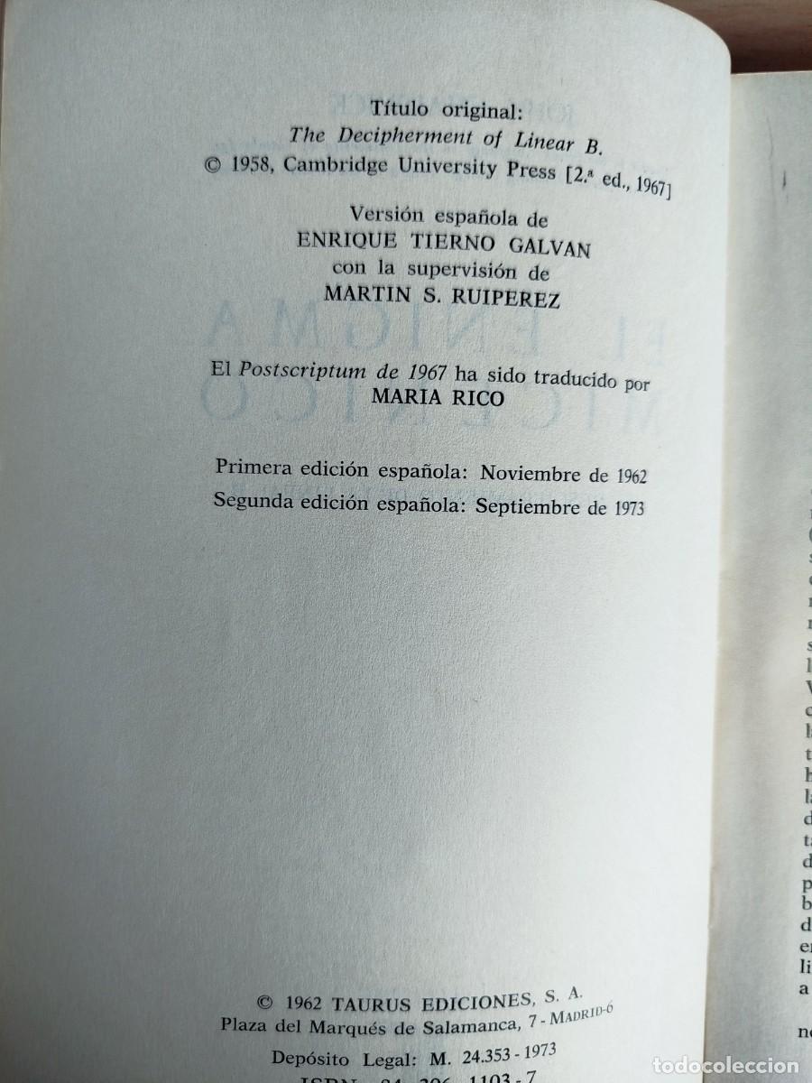 Libros de segunda mano: El enigma mic&eacute;nico (John Chadwick) - Foto 3