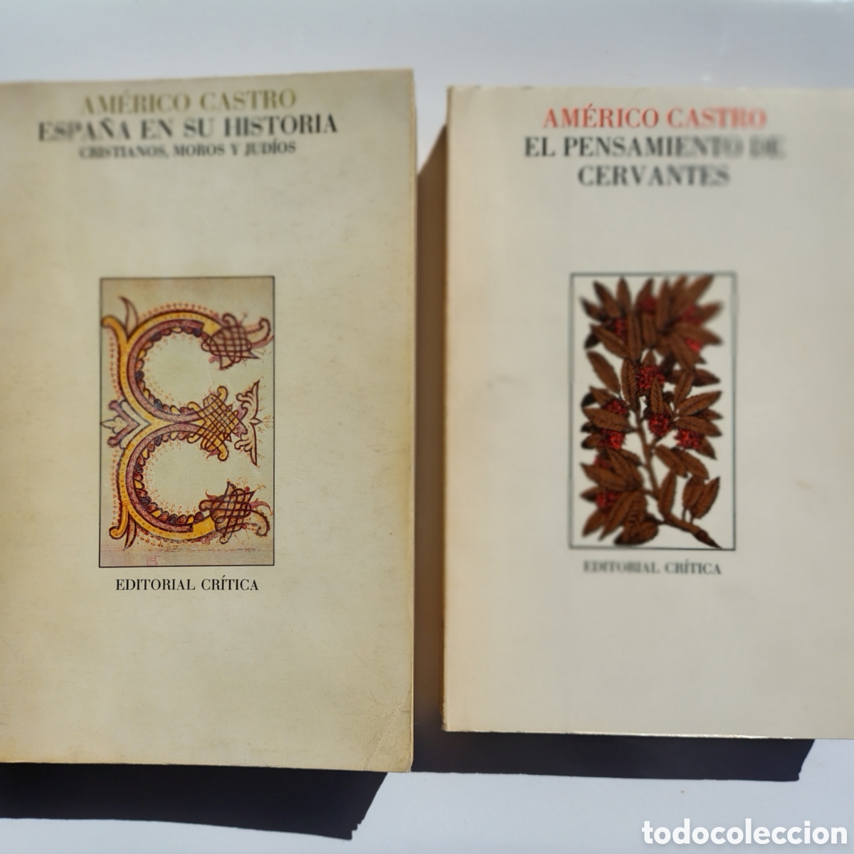 Libros de segunda mano: Lote 2 libros de Am&eacute;rico Castro | Ed. Cr&iacute;tica | Historia de Espa&ntilde;a y Cervantes