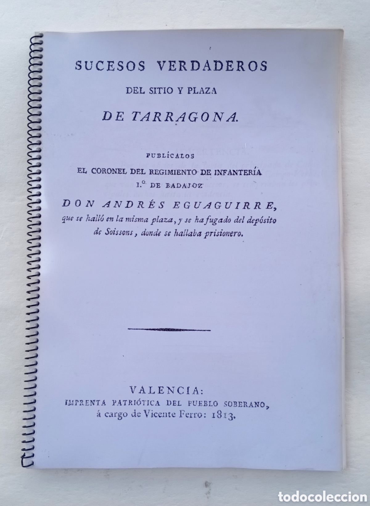 Libros de segunda mano: Copia Sucesos del sitio y plaza de Tarragona 1813 Valencia