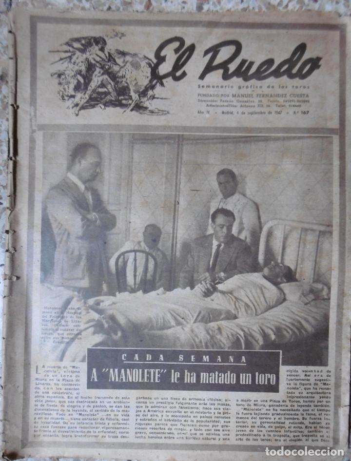 Libros de segunda mano: El Ruedo n&ordm; 167 , 1947 A Manolete le ha matado un toro Adios a Manolete,