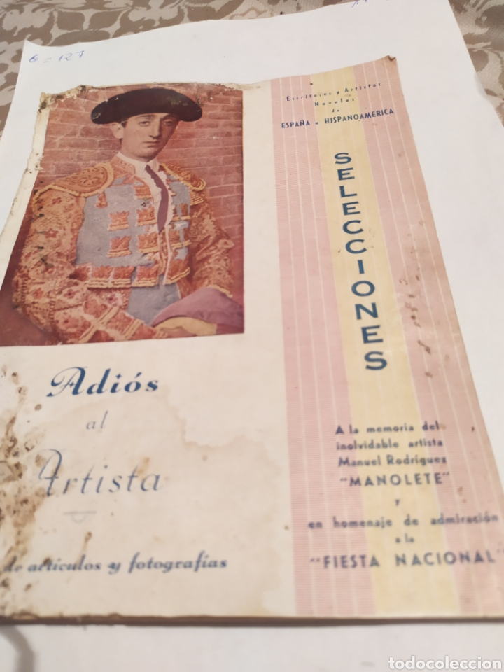 Libros de segunda mano: Adios al artista.A LA MEMORIA DE MANOLETE 1&deg; EDICI&Oacute;N.ver fotos