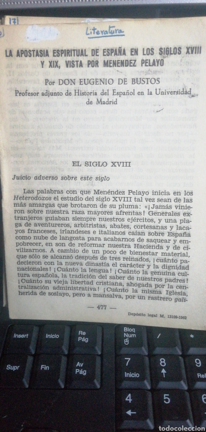 Libri di seconda mano: La apostasia espiritual de Espa&ntilde;a en los siglos xviii y xix. Eugenio Bustos OFE 1962