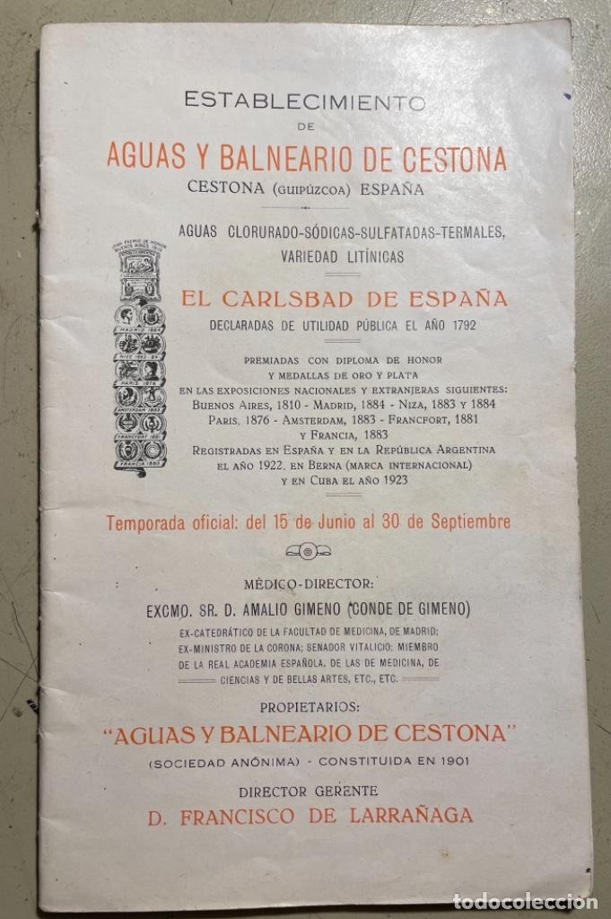Libros de segunda mano: AGUAS Y BALNEARIO DE CESTONA. GUIPUZCUA. HISTORIA.