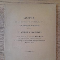 Libros de segunda mano: HISTORIA. RARO. FOLLETO. COPIA DE LOS DOCUMENTOS, DERECHOS ANDRES BORREGO, MADRID, 1889. Lote 385626919