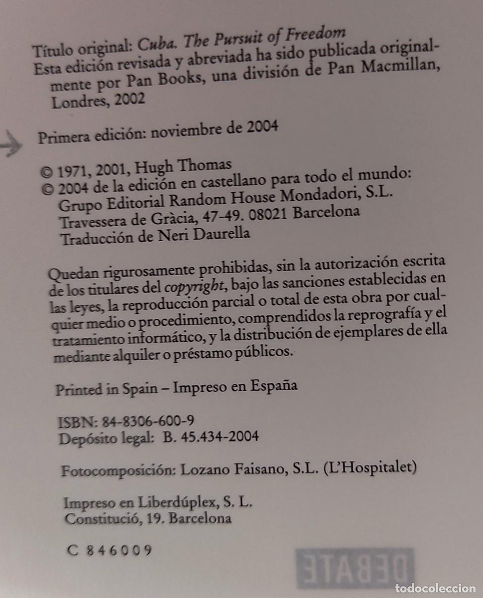 Libros de segunda mano: Hugh Thomas-Cuba-1&ordf; edici&oacute;n. - Foto 2