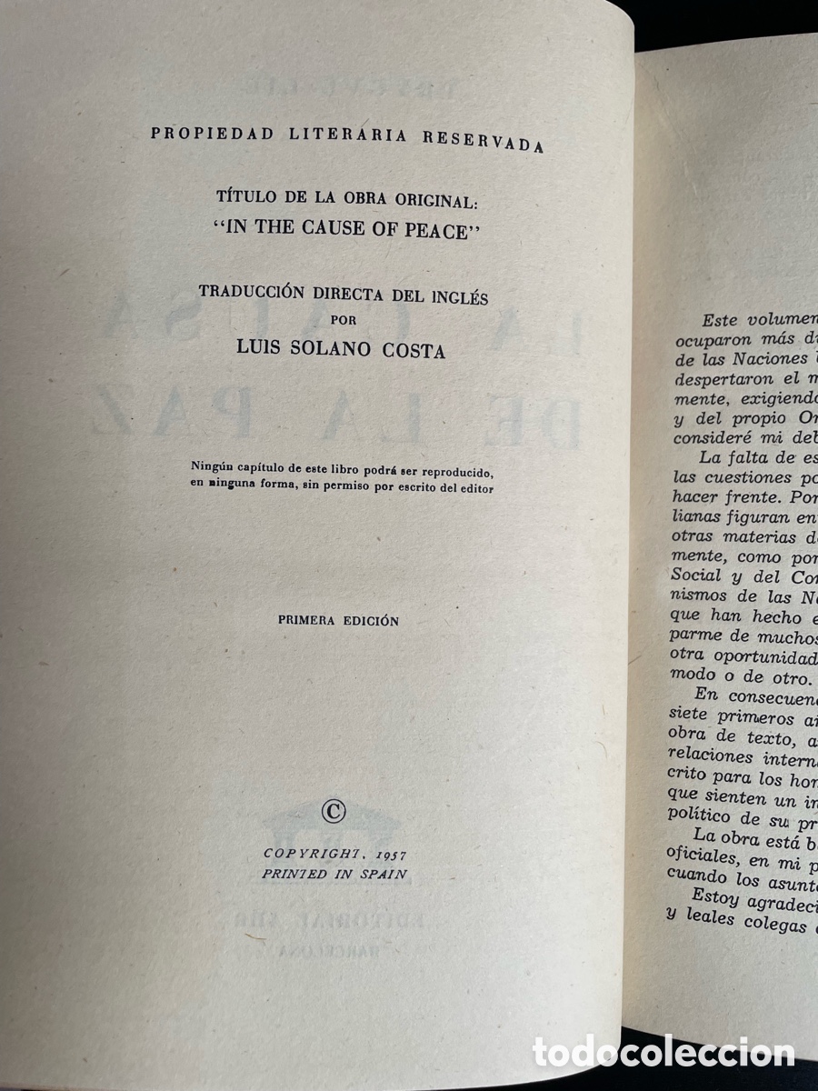 Libros de segunda mano: La causa de la paz. Trigve Lye - Foto 3