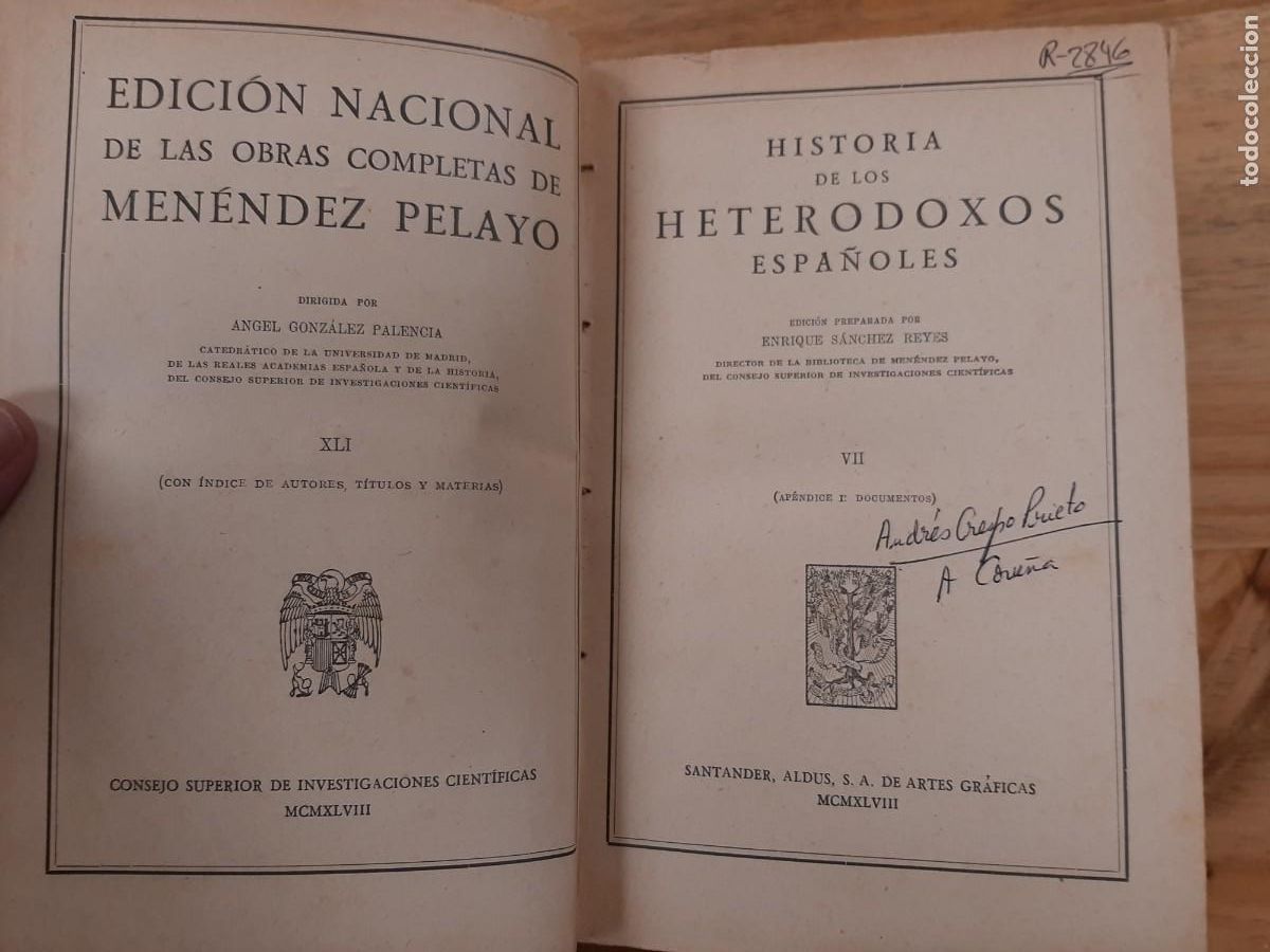 Libros de segunda mano: Historia de los heterodoxos espa&ntilde;oles Tomo VII - Men&eacute;ndez Pelayo - CSIC, 1946