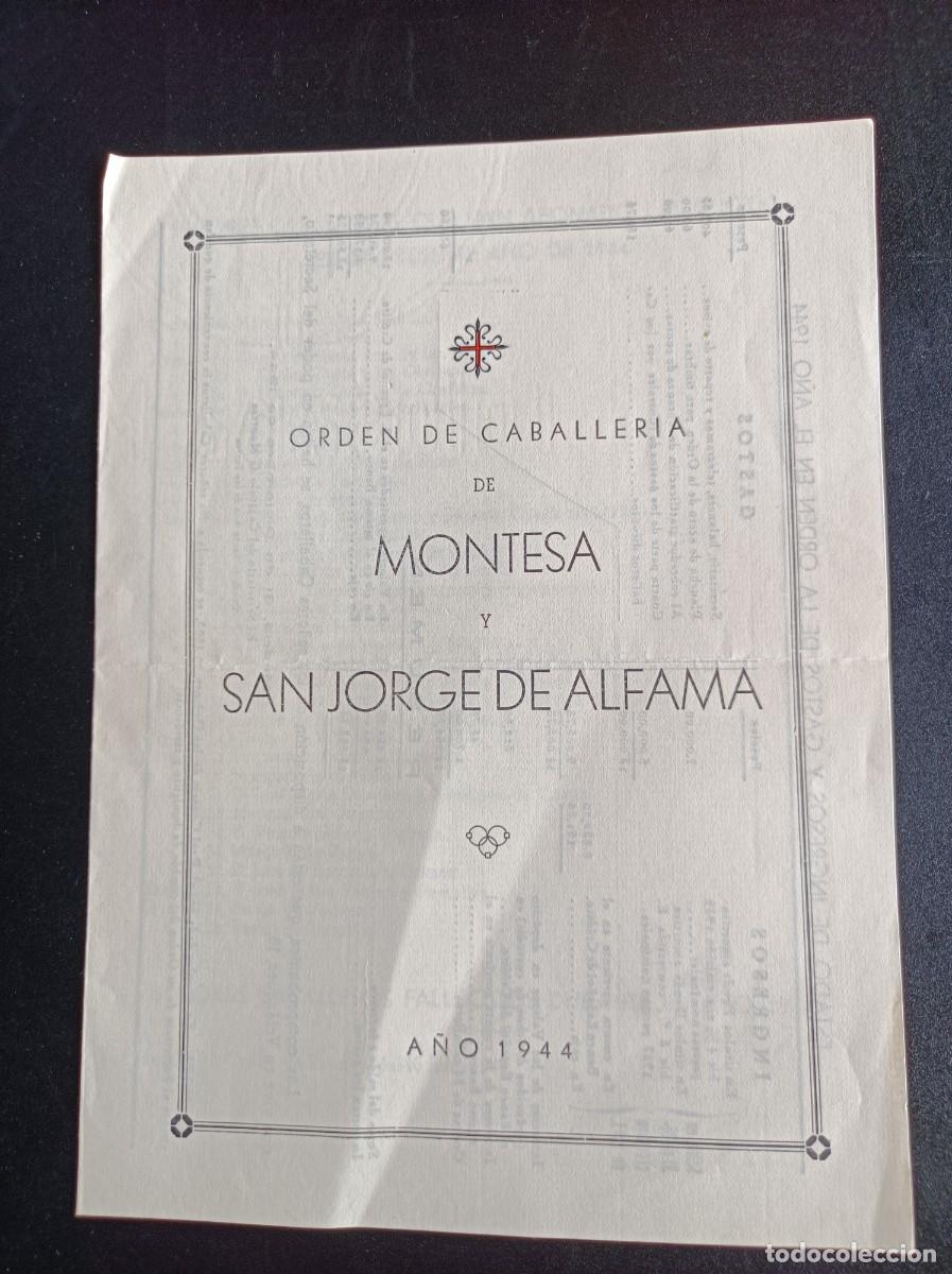 Libros de segunda mano: ORDEN DE CABALLER&Iacute;A DE MONTESA Y SAN JORGE DE ALFAMA 1944