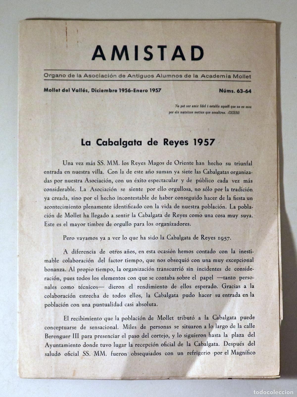 Libros de segunda mano: AMISTAD. N&uacute;ms 63-64. LA CABALGATA DE REYES 1957 - Mollet 1957