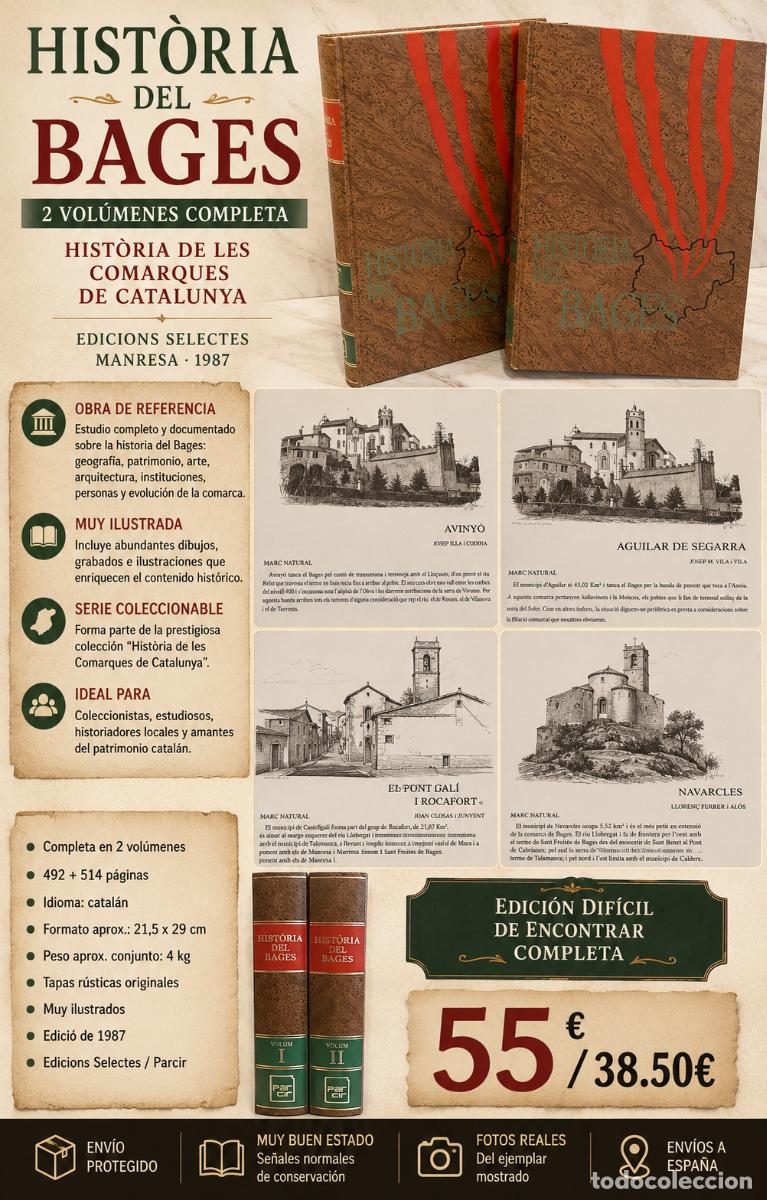 Second hand books: HIST&Ograve;RIA DEL BAGES | 2 VOL&Uacute;MENES | HIST&Ograve;RIA DE LES COMARQUES DE CATALUNYA | 1987
