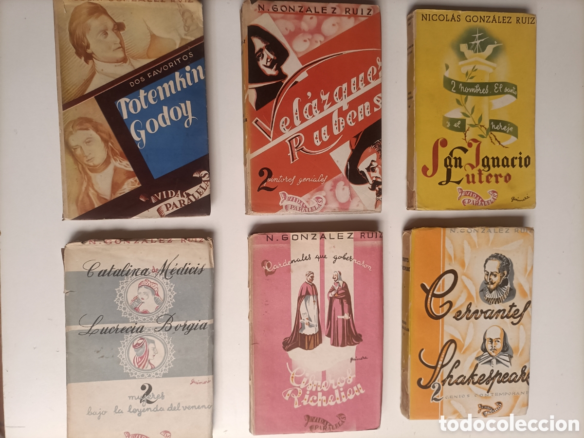 Libros de segunda mano: Lote colecci&oacute;n vidas paralelas. San Ignacio Lutero. Cisneros Richelieu. Vel&aacute;zquez Rubens. Cervantes