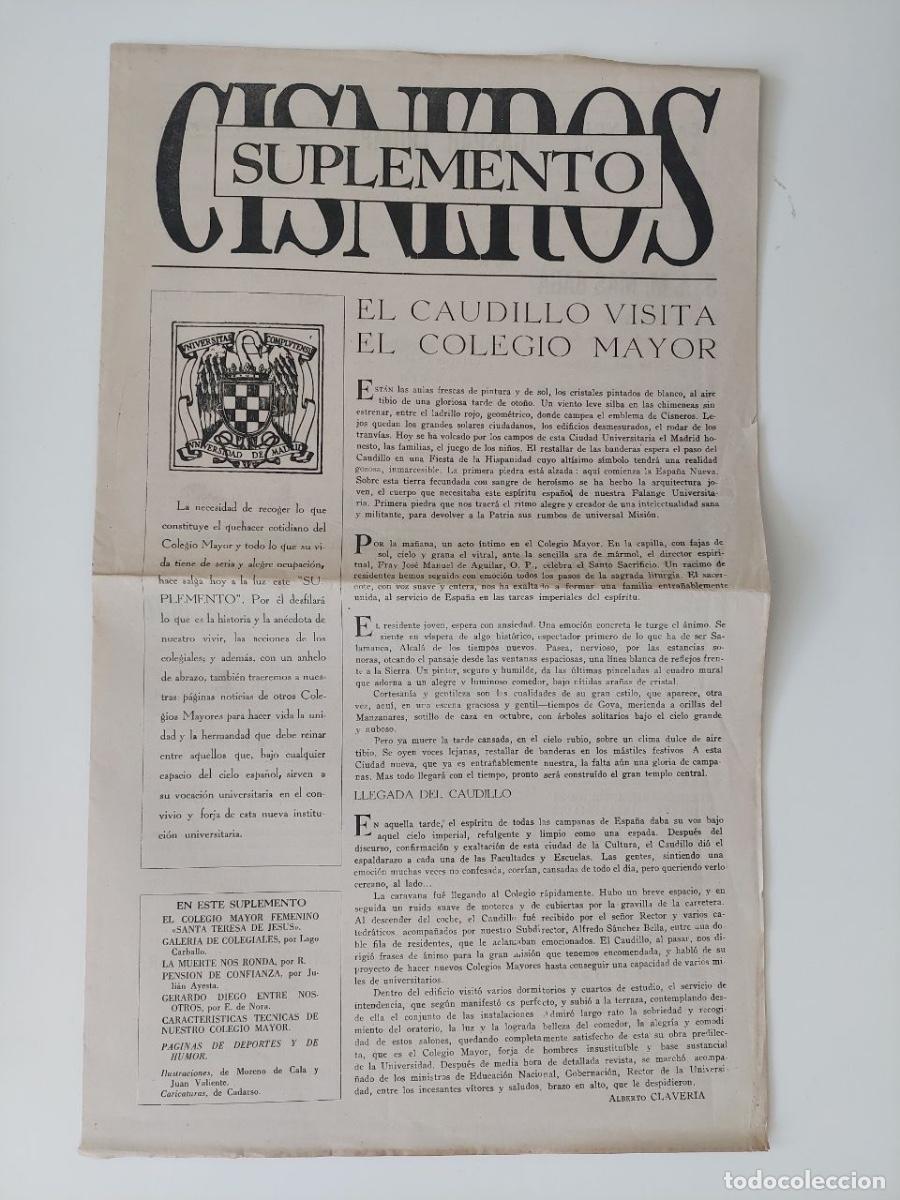 Libros de segunda mano: CISNEROS Suplemento. Madrid 1943. &rdquo;El caudillo visita el Colegio Mayor&rdquo;.