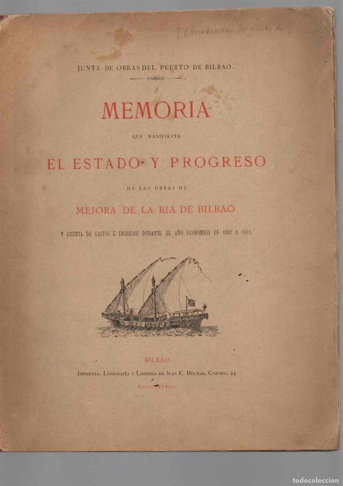 Libros de segunda mano: MEMORIA QUE MANIFIESTA EL ESTADO Y PROGRESO DE LAS OBRAS DE MEJORA DE LA RIA DE BILBAO, 1883