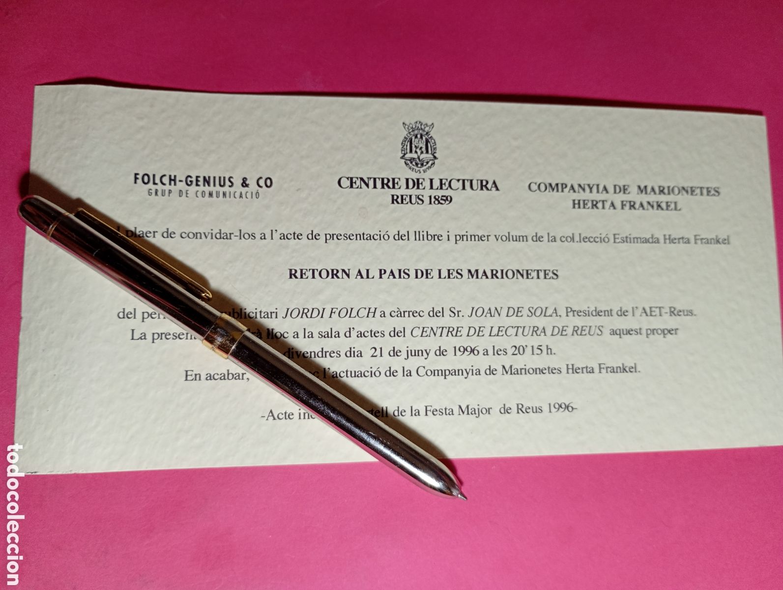 Libros de segunda mano: REUS INVITACI&Oacute; PRESENTACI&Oacute; LLIBRE ''RETOTN AL PAIS DE LES MARIONETES'' COMPANYA DE HERTA FRANKEL