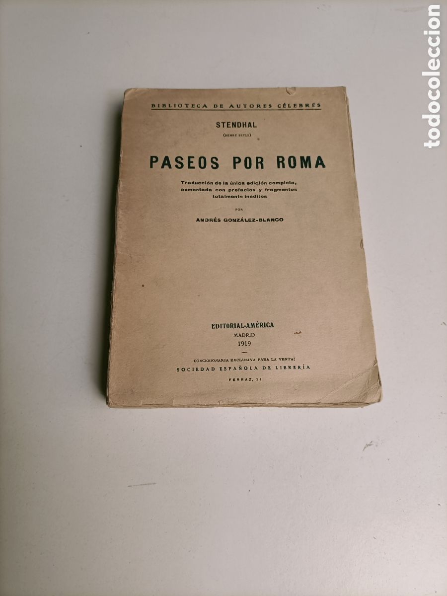 Libros de segunda mano: Paseos por Roma. Stendhal. Editorial Am&eacute;rica Madrid 1919