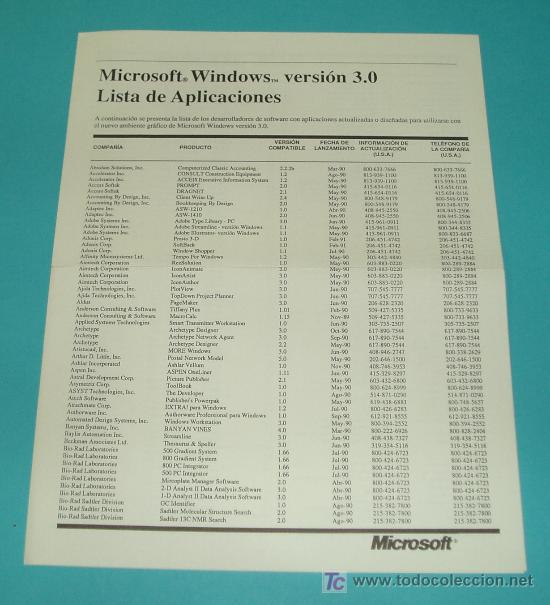 Libros de segunda mano: LISTA DE APLICACIONES COMPATIBLES CON MICROSOFT WINDOWS 3.0 ( INFORMATICA ) - Foto 1