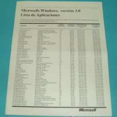 Libros de segunda mano: LISTA DE APLICACIONES COMPATIBLES CON MICROSOFT WINDOWS 3.0 ( INFORMATICA ). Lote 15270949