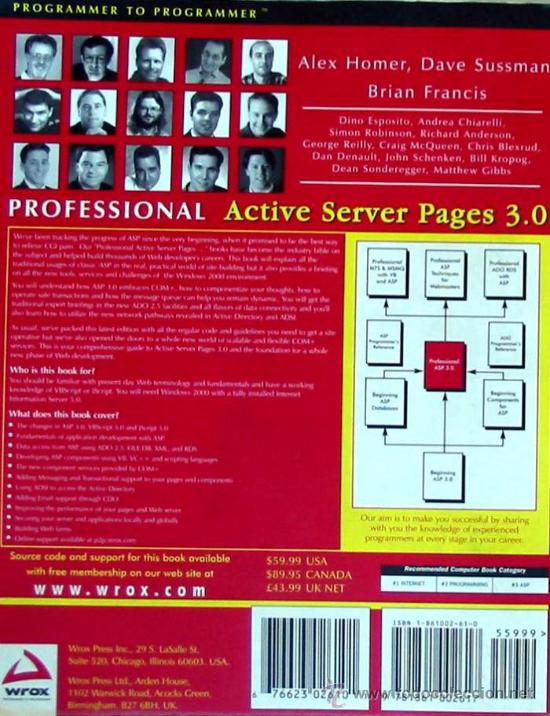 Libros de segunda mano: PROFESSIONAL ACTIVE SERVER PAGES 3.0 - WROX 1999 - 1277 P&Aacute;GINAS - EN INGL&Eacute;S - Foto 2