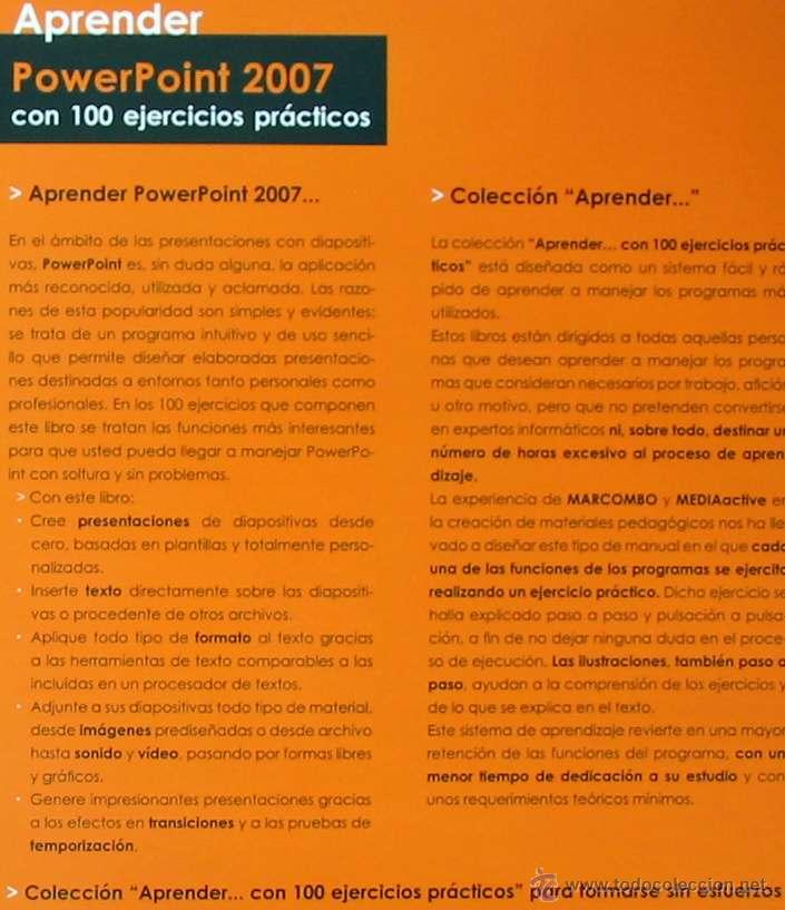 Libros de segunda mano: POWERPOINT 2007 - APRENDER CON 100 EJERCICIOS PR&Aacute;CTICOS - MARCOMBO 2009 - VER &Iacute;NDICE - Foto 2