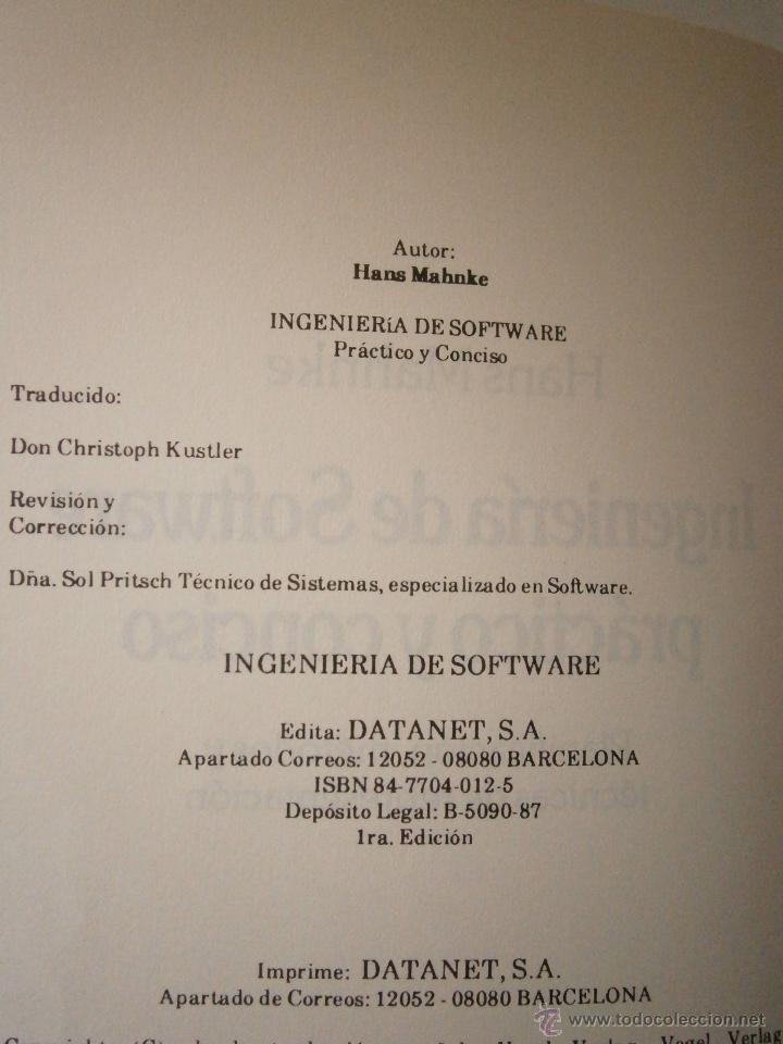 Libros de segunda mano: INGENIERIA SOFTWARE PRACTICO Y CONCISO MAHNKE HANS DATANET edicion 1987 40324 - Foto 6