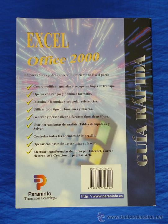 Libros de segunda mano: EXCEL (OFFICE 2000), GU&Iacute;A R&Aacute;PIDA. A. [Antonia] GONZ&Aacute;LEZ MANGAS. Paraninfo Thomson Learning, 2000 - Foto 2