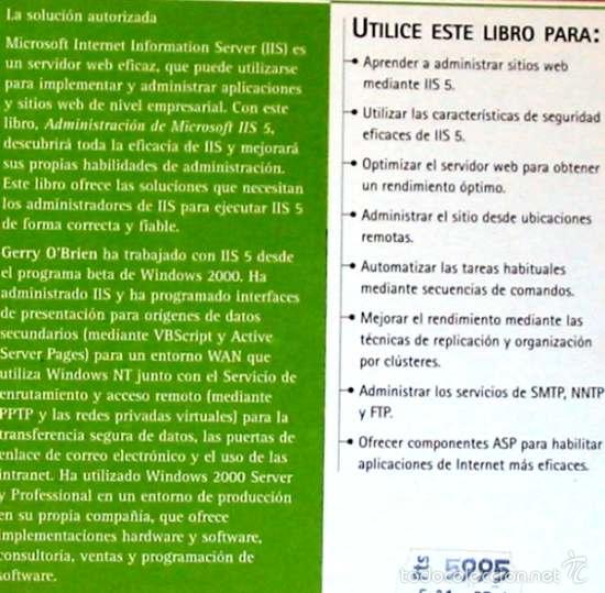 Libros de segunda mano: ADMINISTRACI&Oacute;N DE MICROSOFT IIS 5 - GERRY OBRIEN - PRENTICE HALL 2001 - VER INDICE - Foto 2