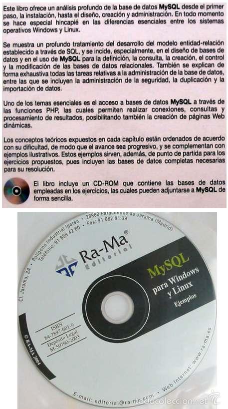 Libros de segunda mano: MySQL PARA WINDOWS Y LINUX - C&Eacute;SAR P&Eacute;REZ - RA-MA 2004 - INCLUYE DISCO - VER INDICE - Foto 2
