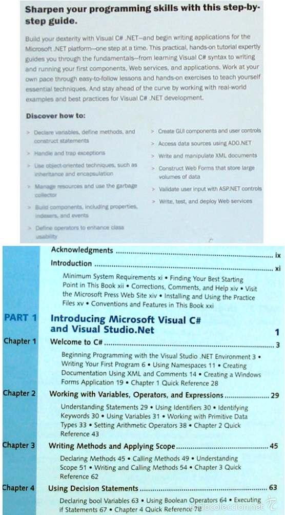 Libros de segunda mano: VISUAL C# .NET STEP BY STEP - JOHN SHARP / JON JAGGER - MICROSOFT PRESS 2002 - VER INDICE - Foto 2