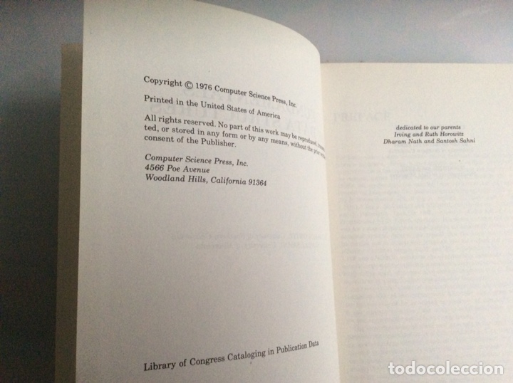 Libros de segunda mano: FUNDAMENTALS OF DATA STRUCTURES / Ellis Horowitz, Sartaj Sahni , COMPUTER SCIENCE 1976 - Foto 2
