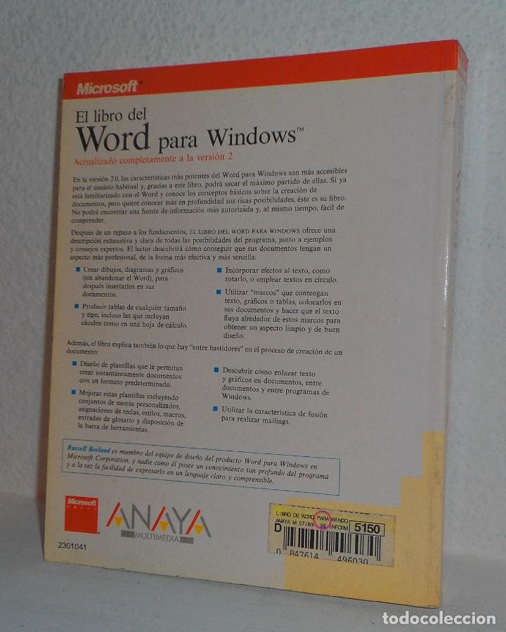 Libros de segunda mano: EL LIBRO DEL WORD PARA WINDOWS EDICIONES ANAYA 1993 VERSI&Oacute;N 2 EDICI&Oacute;N OFICIAL - Foto 2