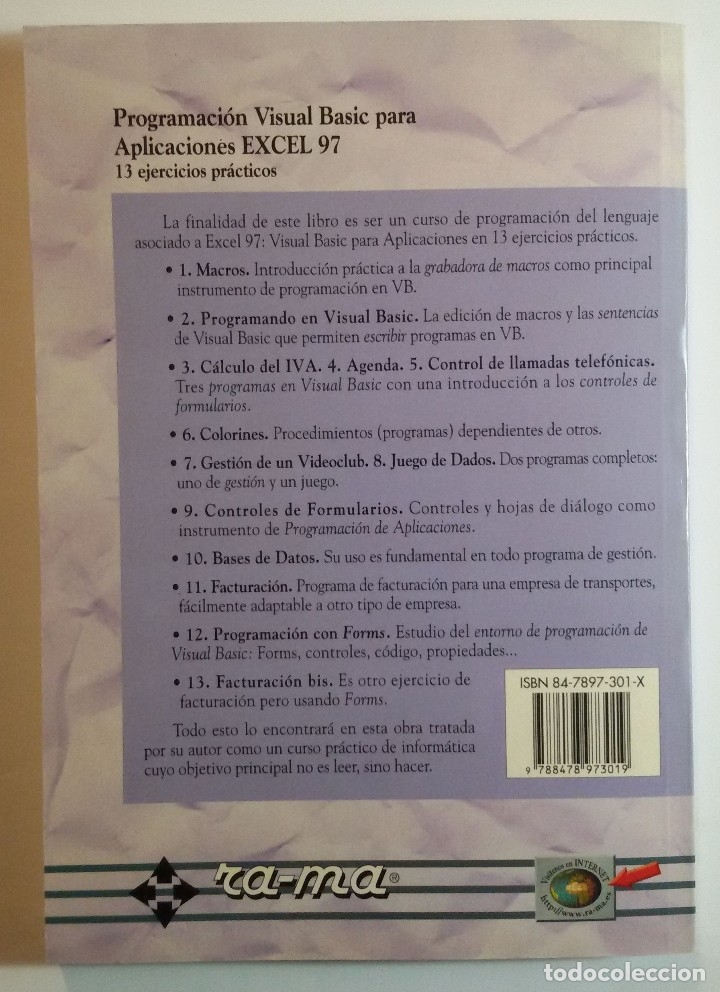 Libros de segunda mano: Programaci&oacute;n VisualBasic para Aplicaciones Excel97 (Autor: F.Vil&aacute;) (VER DESCUENTO ADICIONAL) - Foto 2