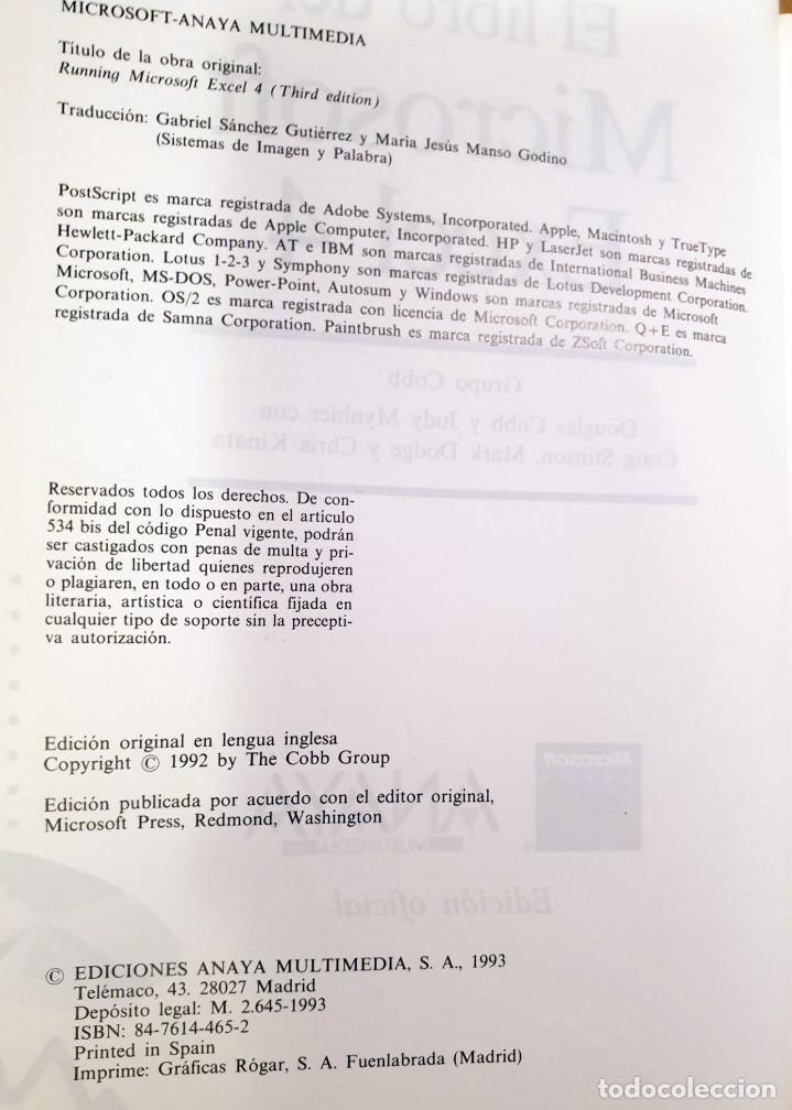 Libros de segunda mano: MICROSOFT EXCEL 4 - GUIA COMPLETA - Ed. Anaya. Madrid 1993 - X - Foto 2