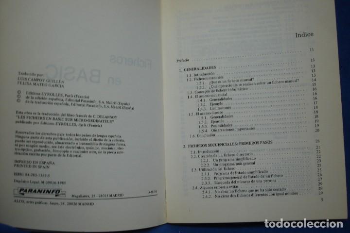 Libros de segunda mano: FICHEROS EN BASIC - C. DELANNOY - ED. PARANINFO 1985 - Foto 2