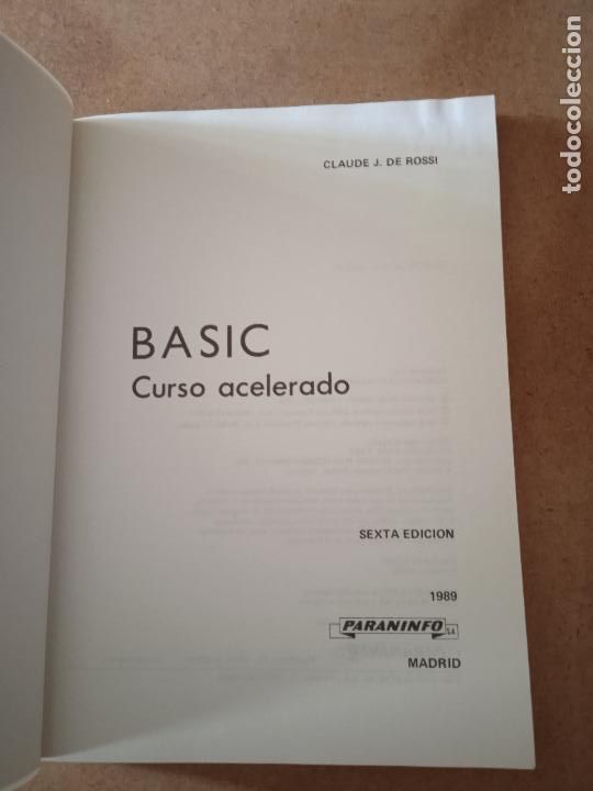 Libros de segunda mano: BASIC CURSO ACELERADO. CLAUDE J. DEROSSI. PARANINFO, 1989. 6&ordf; ED. 224 PP - Foto 3