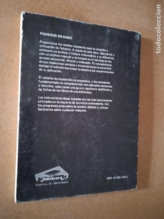 Libros de segunda mano: FICHEROS EN BASIC. PARANINFO, 1987. 4&ordf; ED. 173 PP - Foto 2