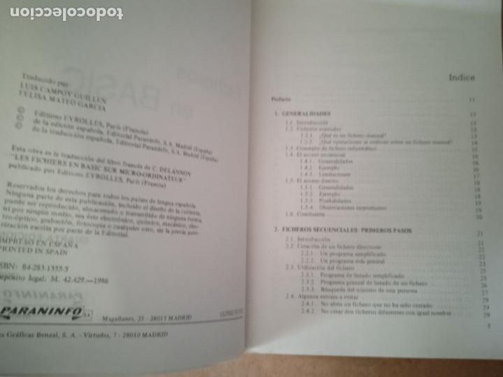 Libros de segunda mano: FICHEROS EN BASIC. PARANINFO, 1987. 4&ordf; ED. 173 PP - Foto 3