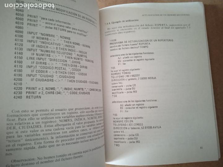 Libros de segunda mano: FICHEROS EN BASIC. PARANINFO, 1987. 4&ordf; ED. 173 PP - Foto 4