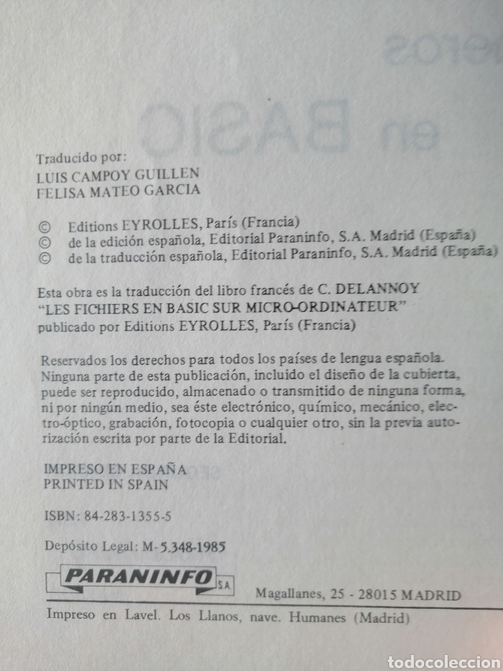 Libros de segunda mano: Ficheros en Basic. Claude Delannoy. 1985. Paraninfo - Foto 3