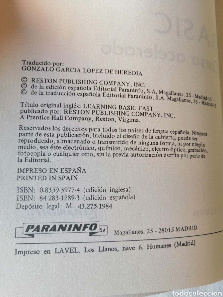 Libros de segunda mano: Basic curso acelerado. Claude J. DeRossi. 1985. Paraninfo - Foto 3