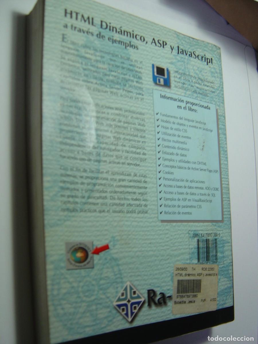 Libros de segunda mano: HTML Din&aacute;mico, ASP y JavaScript (con ejemplos) VVAA. ra-ma 1999 511 p. y diskete (buen estado) - Foto 2