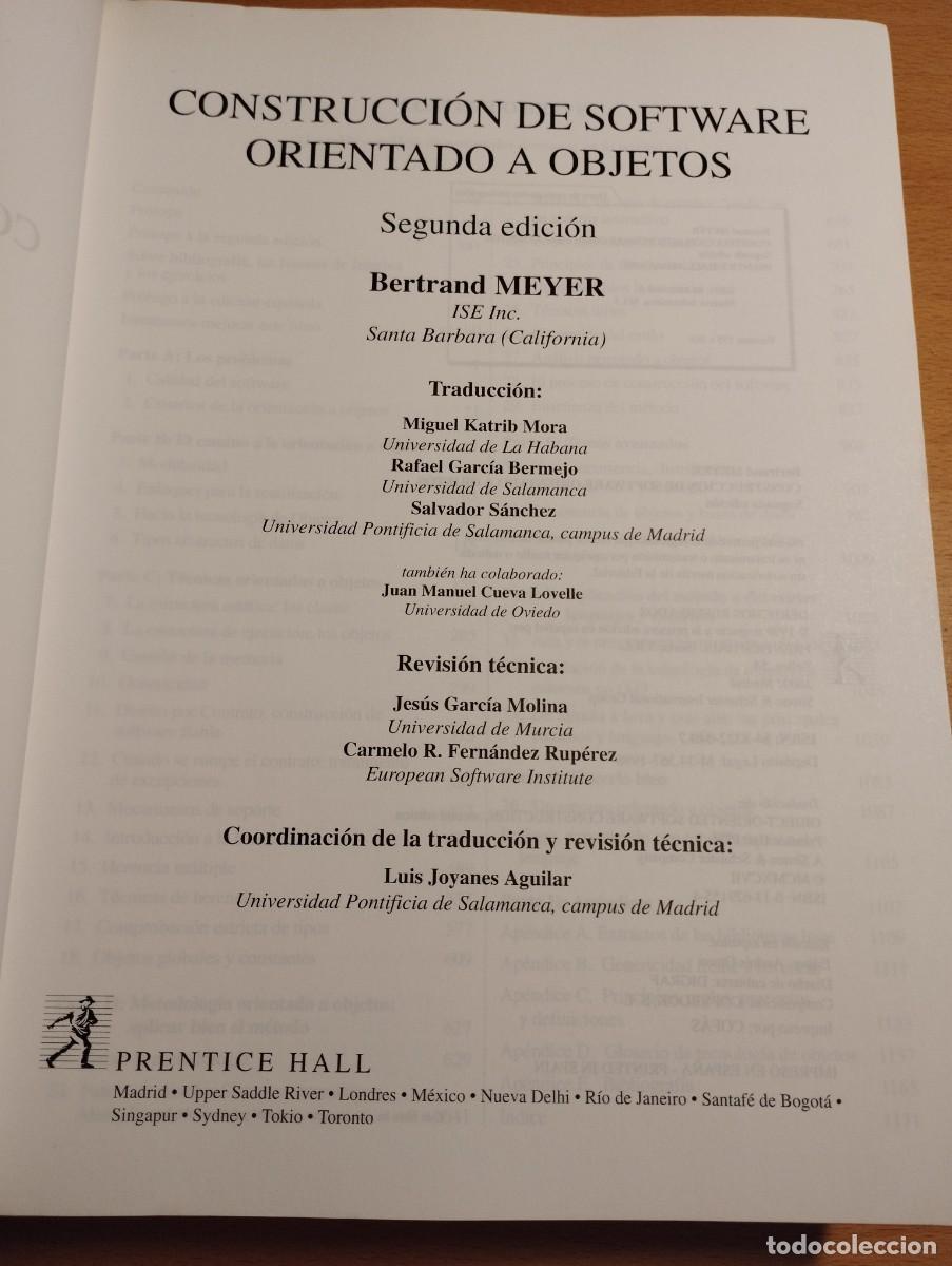 Libros de segunda mano: CONSTRUCCI&Oacute;N DE SOFTWARE ORIENTADO A OBJETOS (BERTRAND MEYER) NO INCLUYE CD - Foto 2