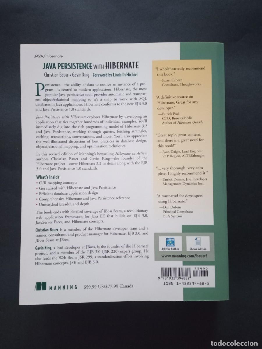 Libros de segunda mano: JAVA PERSISTENCE WITH HIBERNATE. CHRISTIAN BAUER - GAVIN KING. MANNING. REVISED EDITION, 2007. - Foto 2