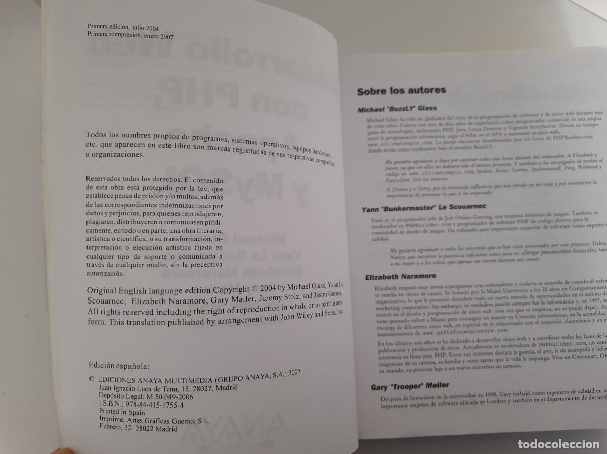 Libros de segunda mano: FUNDAMENTOS DESARROLLO WEB CON PHP, APACHE Y MYSQL. MICHAEL K. GLASS, YANN LE SCOUARNEC ET AL. ANAYA - Foto 7