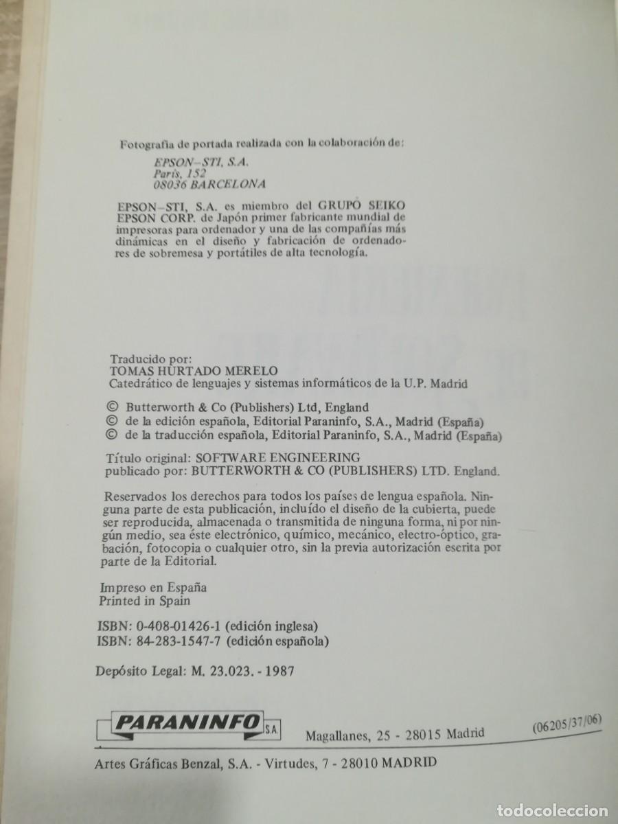 Libros de segunda mano: LIBRO INGENIER&Iacute;A DEL SOFTWARE, M. THORIN, PARANINFO S.A. 1&ordf; EDICI&Oacute;N A&Ntilde;O 1987. - Foto 5